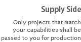 Supply Side
Only projects that match your capabilities shall be passed to you for production